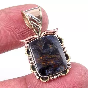 Natural Pietersite Gemstone 925 Solid Sterling Silver TwoTone Pendant 1.25 A0D92