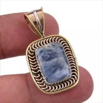 Natural Pietersite Gemstone 925 Solid Sterling Silver TwoTone Pendant 1.50 W6s98