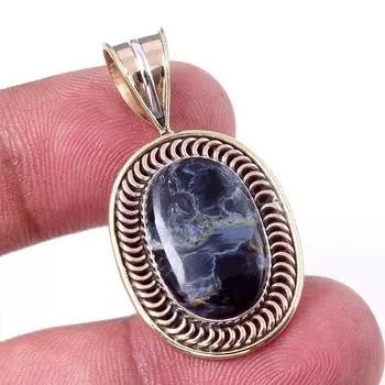 Natural Pietersite Gemstone 925 Solid Sterling Silver TwoTone Pendant 1.50 k2r14