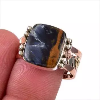 Natural Pietersite Gemstone 925 Solid Sterling Silver Two Tone Ring Size 9 Z1M47