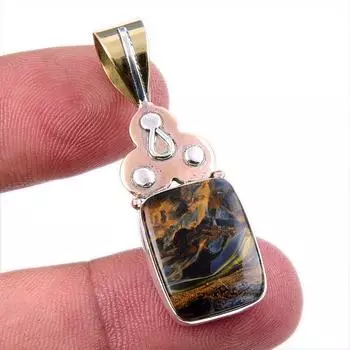 Natural Pietersite Gemstone 925 Solid Sterling Silver TwoTone Pendant 1.75 o7o31
