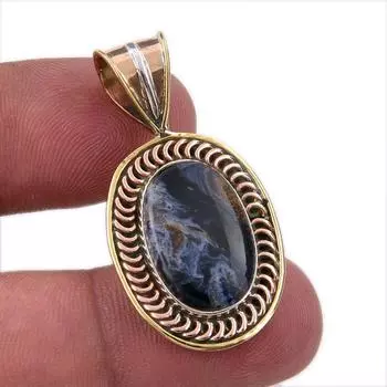 Natural Pietersite Gemstone 925 Solid Sterling Silver TwoTone Pendant 1.50 Y6H36