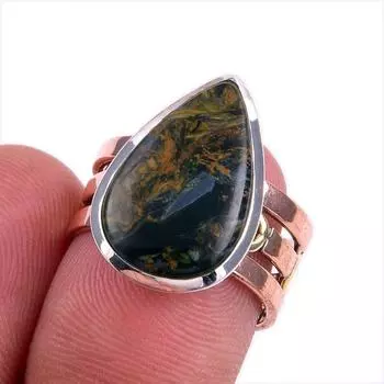 Natural Pietersite Gemstone 925 Solid Sterling Silver Two Tone Ring Size 6 b4p20