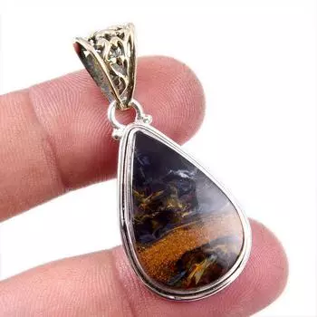 Natural Pietersite Gemstone 925 Solid Sterling Silver Jewelry Pendant 1.75 H3M14