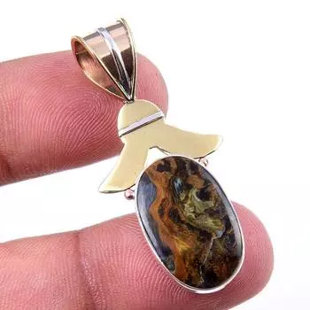 Natural Pietersite Gemstone 925 Solid Sterling Silver TwoTone Pendant 1.50 D9p83