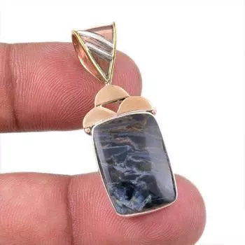 Natural Pietersite Gemstone 925 Solid Sterling Silver TwoTone Pendant 1.50 p9l56