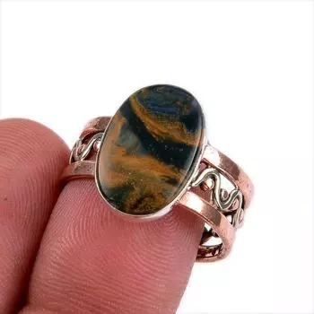 Natural Pietersite Gemstone 925 Solid Sterling Silver Two Tone Ring S.7.5 y3I66