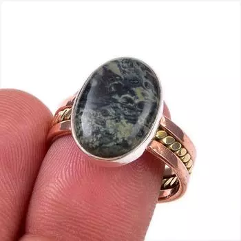 Natural Pietersite Gemstone 925 Solid Sterling Silver Two Tone Ring S.8.5 W2Y15