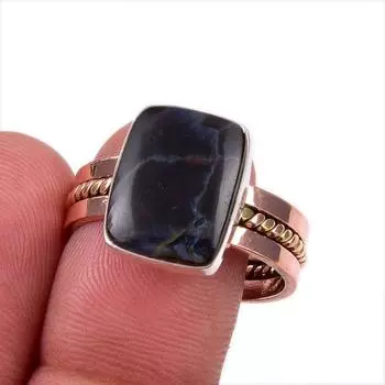 Natural Pietersite Gemstone 925 Solid Sterling Silver Two Tone Ring Size 10 I2U76