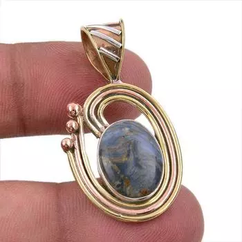 Natural Pietersite Gemstone 925 Solid Sterling Silver TwoTone Pendant 1.50 E1f56
