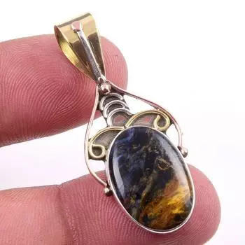 Natural Pietersite Gemstone 925 Solid Sterling Silver TwoTone Pendant 1.50 z1n19