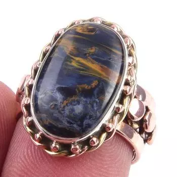 Natural Pietersite Gemstone 925 Sterling Silver Jewelry Two Tone Ring S.6.5 H9b09