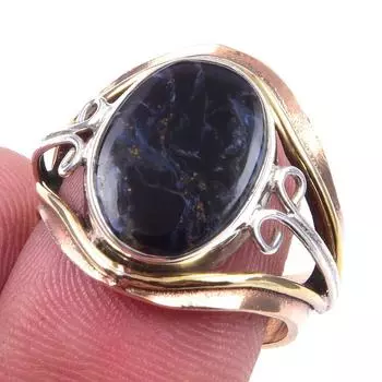 Natural Pietersite Gemstone 925 Sterling Silver Jewelry Two Tone Ring S.7.5 d7S57