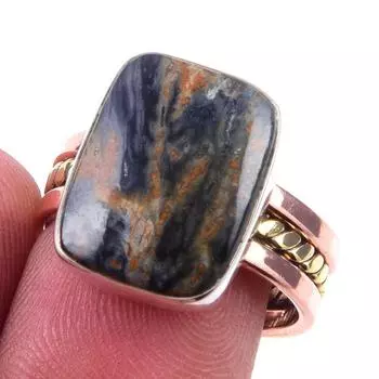 Natural Pietersite Gemstone 925 Sterling Silver Jewelry Two Tone Ring S.7.5 C6F93