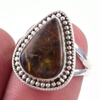 Натуральный камень Питерсит Ручной работы Кольцо из стерлингового серебра 925 пробы Размер 6 r7i43