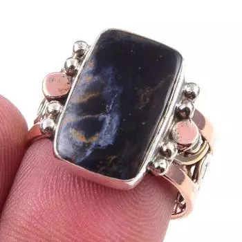 Natural Pietersite Gemstone Handmade 925 Sterling Silver Two Tone Ring S.7 f3C05