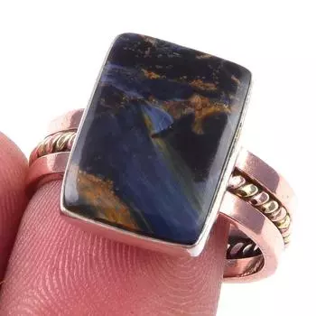 Natural Pietersite Gemstone Handmade 925 Sterling Silver Two Tone Ring S.9 Q6C48