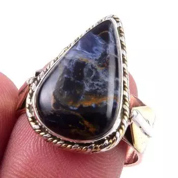 Natural Pietersite Gemstone Handmade 925 Sterling Silver Two Tone Ring S.8 U1c49