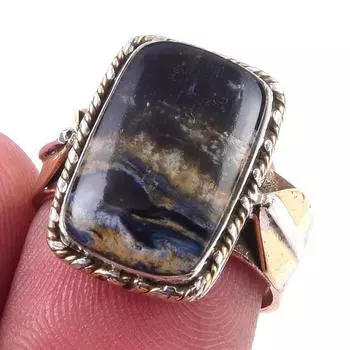 Natural Pietersite Gemstone Handmade 925 Sterling Silver Two Tone Ring S.6 c7U77