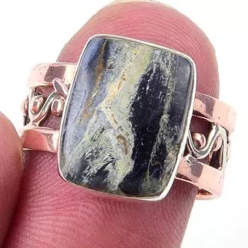Natural Pietersite Gemstone Handmade 925 Sterling Silver Two Tone Ring S.7 V1h01