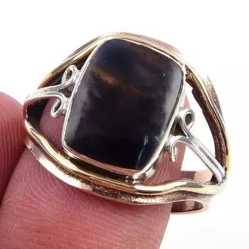Natural Pietersite Gemstone Handmade 925 Sterling Silver Two Tone Ring S.9 n5t60