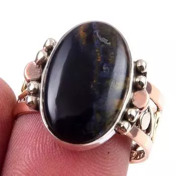 Natural Pietersite Gemstone Handmade 925 Sterling Silver Two Tone Ring S.8 Y1e80