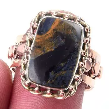 Natural Pietersite Gemstone Handmade 925 Sterling Silver Two Tone Ring S.8 G7z73