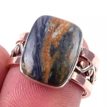 Natural Pietersite Gemstone Handmade 925 Sterling Silver Two Tone Ring S.6 f3D94