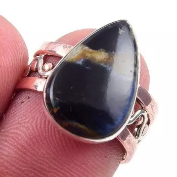 Natural Pietersite Gemstone Handmade 925 Sterling Silver Two Tone Ring S.7 L1K59