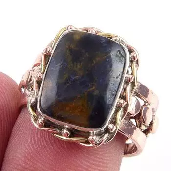 Natural Pietersite Gemstone Handmade 925 Sterling Silver Two Tone Ring S.8 h8s95