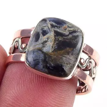 Natural Pietersite Gemstone Handmade 925 Sterling Silver Two Tone Ring S.9 J2p47
