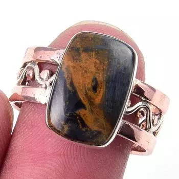 Natural Pietersite Gemstone Handmade 925 Sterling Silver Two Tone Ring S.9 O7P14