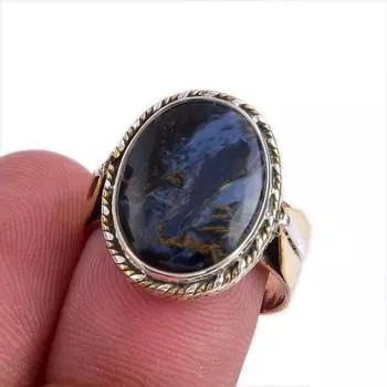 Natural Pietersite Gemstone Two Tone 925 Sterling Silver Jewelry Ring S.7 d5S03