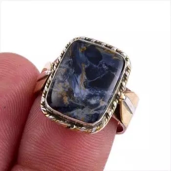 Natural Pietersite Gemstone Two Tone 925 Sterling Silver Jewelry Ring S.6.5 S2F62