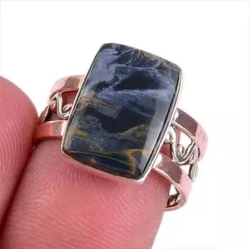 Natural Pietersite Gemstone Two Tone 925 Sterling Silver Jewelry Ring S.7.5 E7Z25