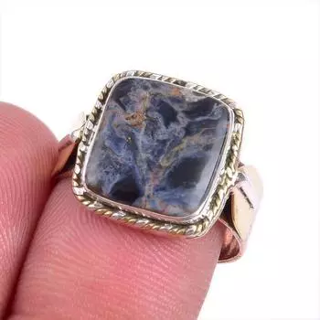 Natural Pietersite Gemstone Two Tone 925 Sterling Silver Jewelry Ring S.8 o6T63