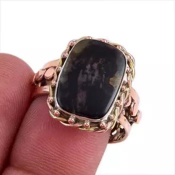 Natural Pietersite Gemstone Two Tone 925 Sterling Silver Jewelry Ring S.8.5 u4z07