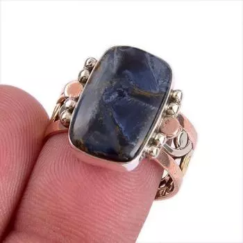 Natural Pietersite Gemstone Two Tone 925 Sterling Silver Jewelry Ring S.8 A5T80