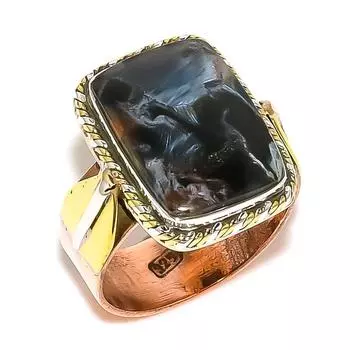 Natural Pietersite Gemstone Two Tone 925 Sterling Silver Jewelry Ring S.7.5 r6e03