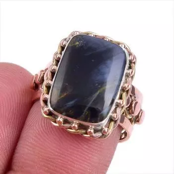 Natural Pietersite Gemstone Two Tone 925 Sterling Silver Jewelry Ring S.7 Y3W28