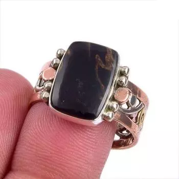 Natural Pietersite Gemstone Two Tone 925 Sterling Silver Jewelry Ring S.9 w4H17