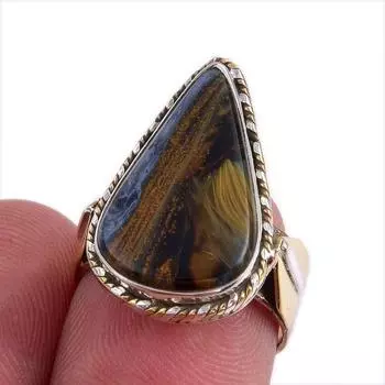 Natural Pietersite Gemstone Two Tone 925 Sterling Silver Jewelry Ring S.6 h8U41