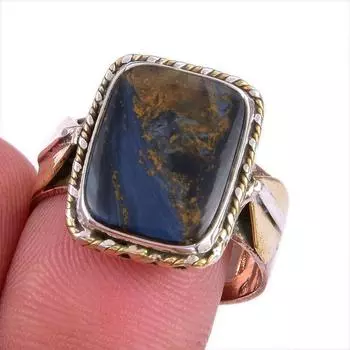 Natural Pietersite Gemstone Two Tone 925 Sterling Silver Jewelry Ring S.9 q8g35