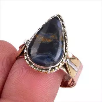 Natural Pietersite Gemstone Two Tone 925 Sterling Silver Jewelry Ring S.10 d7V49