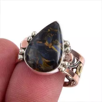 Natural Pietersite Gemstone Two Tone 925 Sterling Silver Jewelry Ring S.9.5 W7G40