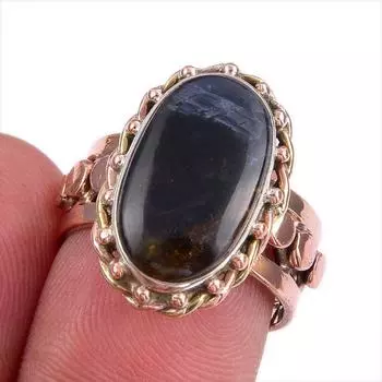 Natural Pietersite Gemstone Two Tone 925 Sterling Silver Jewelry Ring S.6.5 o6K93