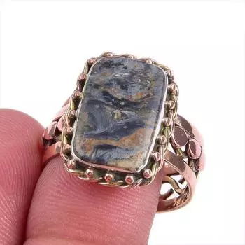 Natural Pietersite Gemstone Two Tone 925 Sterling Silver Jewelry Ring S.9 R5R68