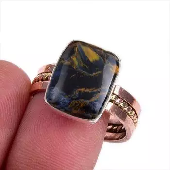 Natural Pietersite Gemstone Two Tone 925 Sterling Silver Jewelry Ring S.10 m9d97