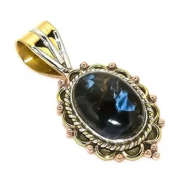 Natural Pietersite Gemstone TwoTone 925 Solid Sterling Silver Pendant 1.25 z0e97
