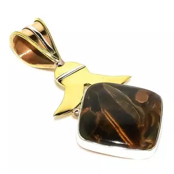 Natural Pietersite Gemstone TwoTone 925 Solid Sterling Silver Pendant 1.50 o0V40